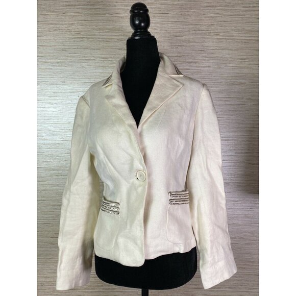 ETRO MILANO Cream Ivory Linen Silk Womens Tuxedo Blazer Jacket Sequins  Sz XS - Picture 12 of 12